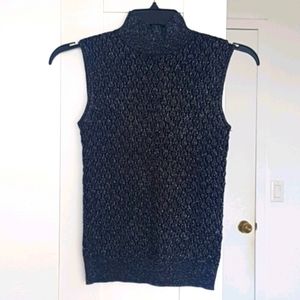 NEW! Tahari Black w/ silver lurex knit Top